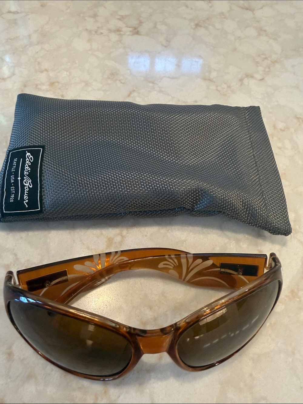 Eddie Bauer Brown Floral-Accent Women's Sunglasses with Gray Pouch